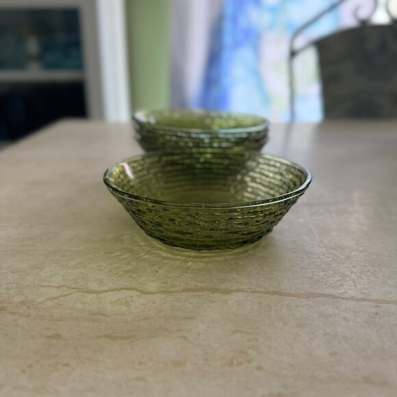 Vintage MCM Anchor Hocking Soreno Avocado Green Cereal Bowls 6" Set Of 4 Texture - Picture 1 of 6
